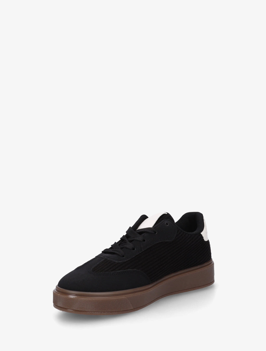 Sneakers à empiècement tissu et bandes contrastantes - Noir - 3
