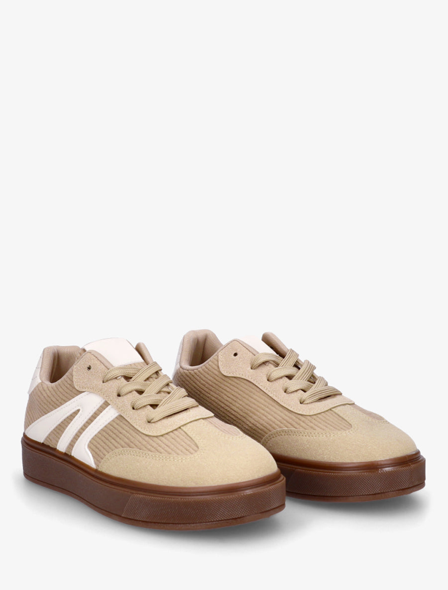 Sneakers à empiècement tissu et bandes contrastantes - Taupe - 4