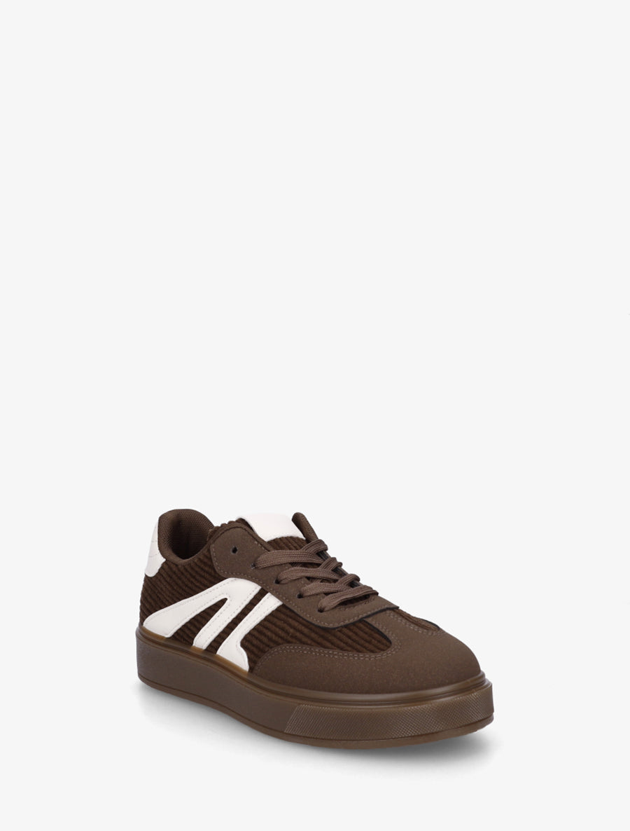 Sneakers à empiècement tissu et bandes contrastantes - Marron - 2