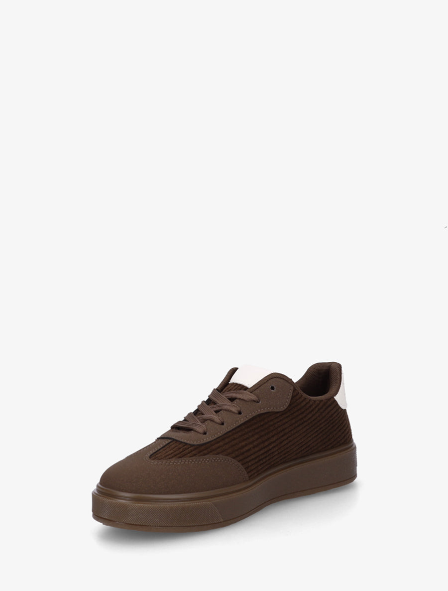 Sneakers à empiècement tissu et bandes contrastantes - Marron - 3