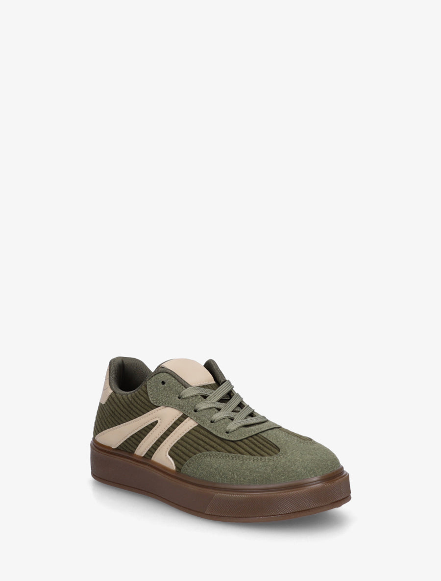 Sneakers à empiècement tissu et bandes contrastantes - Kaki - 2