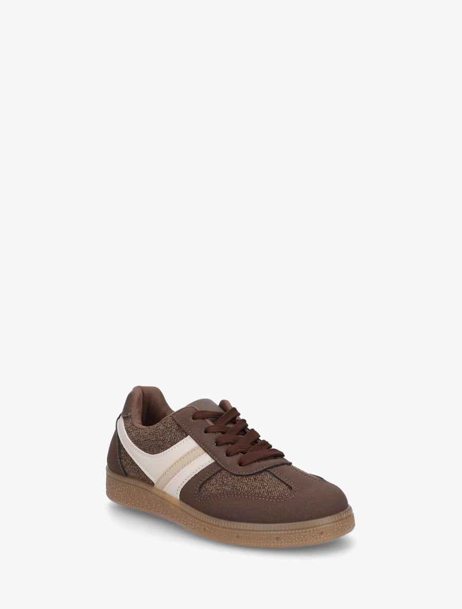 Sneakers à empiècement tissu effet tweed - Marron - 2