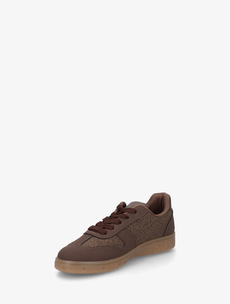Sneakers à empiècement tissu effet tweed - Marron - 3