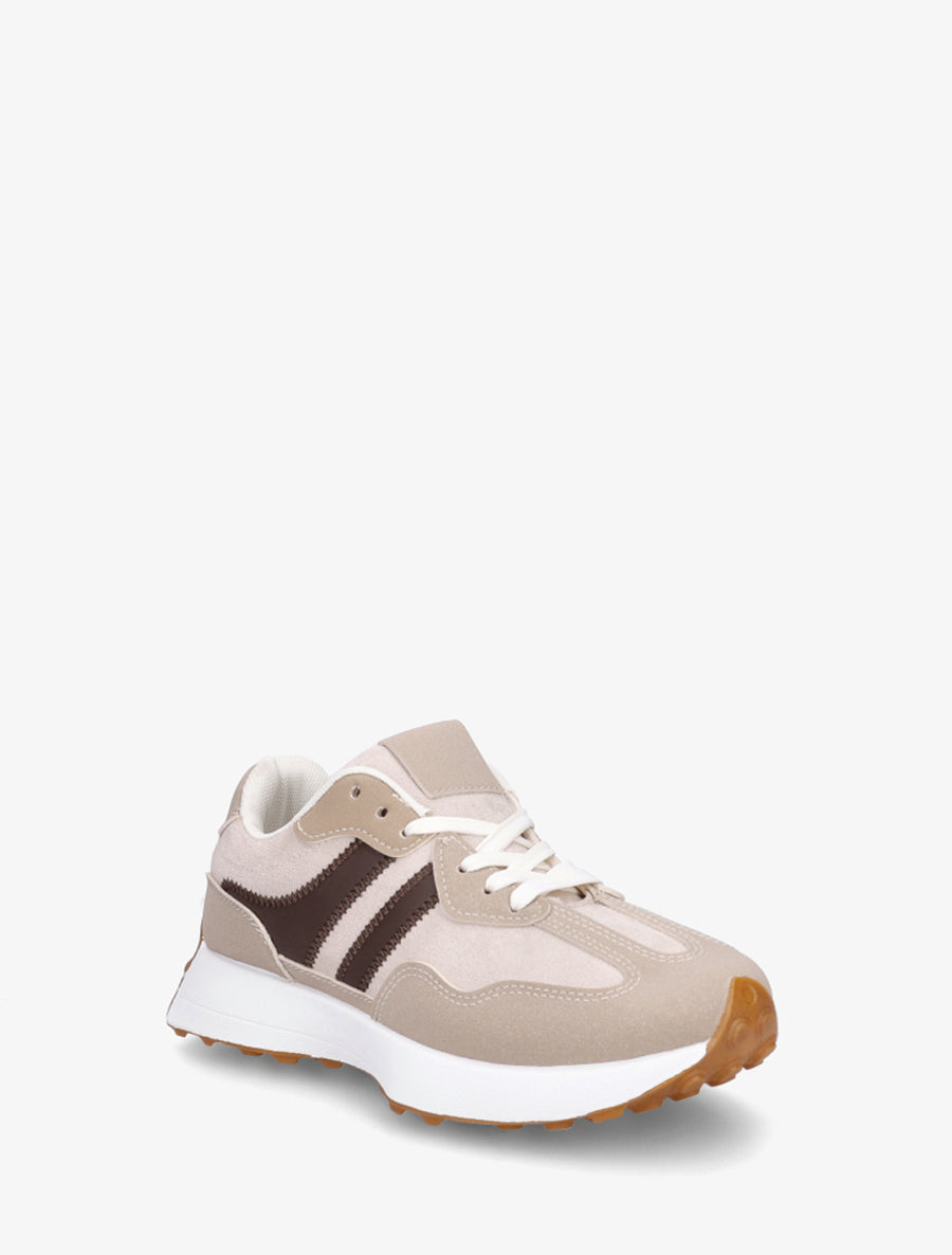 Baskets effet nubuck à bandes contrastantes - Beige - 2