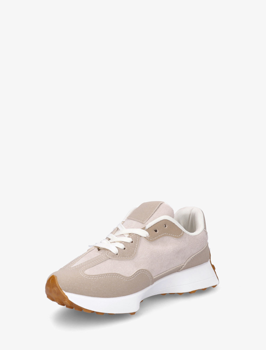 Baskets effet nubuck à bandes contrastantes - Beige - 3
