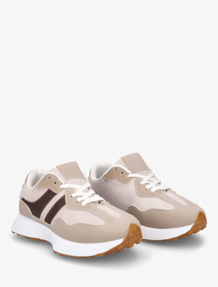 Baskets effet nubuck à bandes contrastantes - Beige - 4