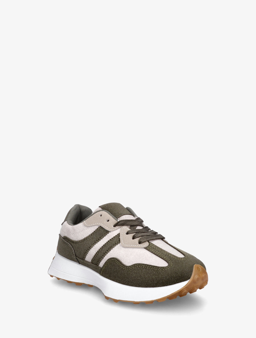 Baskets effet nubuck à bandes contrastantes - Kaki - 2