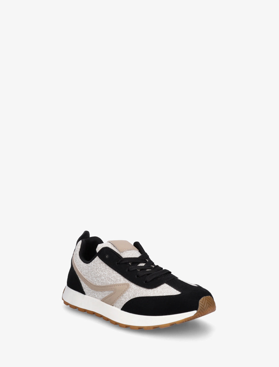 Sneakers à empiècement tissu et effet nubuck - Noir - 2