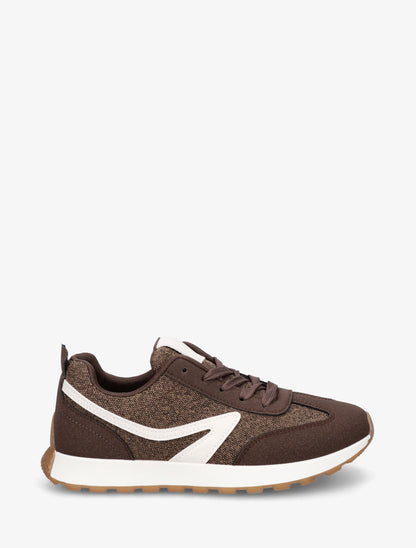 Sneakers à empiècement tissu et effet nubuck - Marron - 1
