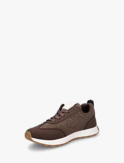 Sneakers à empiècement tissu et effet nubuck - Marron - 3