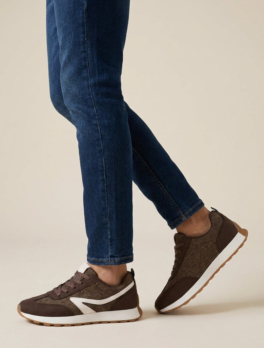 Sneakers met stoffen inzetstukken en nubuck-effect - Bruin