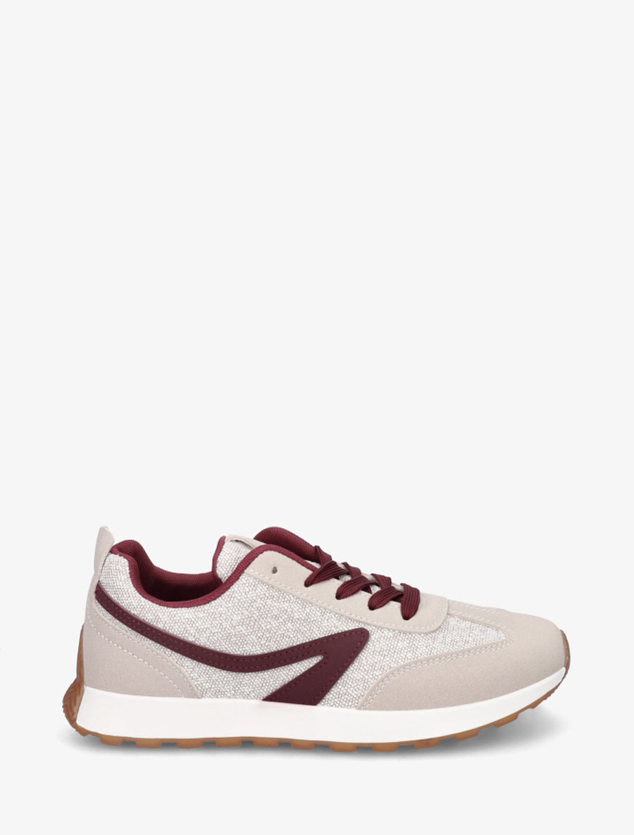 Sneakers à empiècement tissu et effet nubuck - Beige - 1