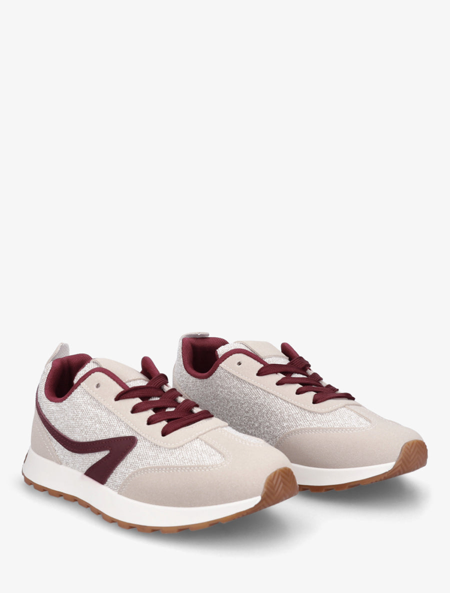 Sneakers à empiècement tissu et effet nubuck - Beige - 4