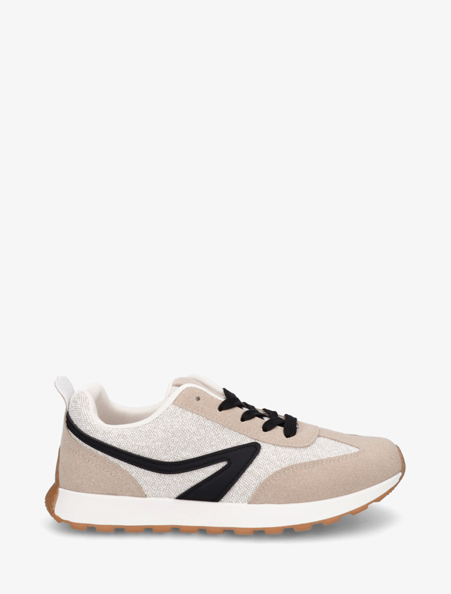 Sneakers à empiècement tissu et effet nubuck - Taupe - 1