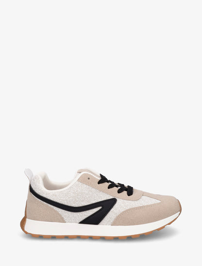 Sneakers à empiècement tissu et effet nubuck - Taupe - 1