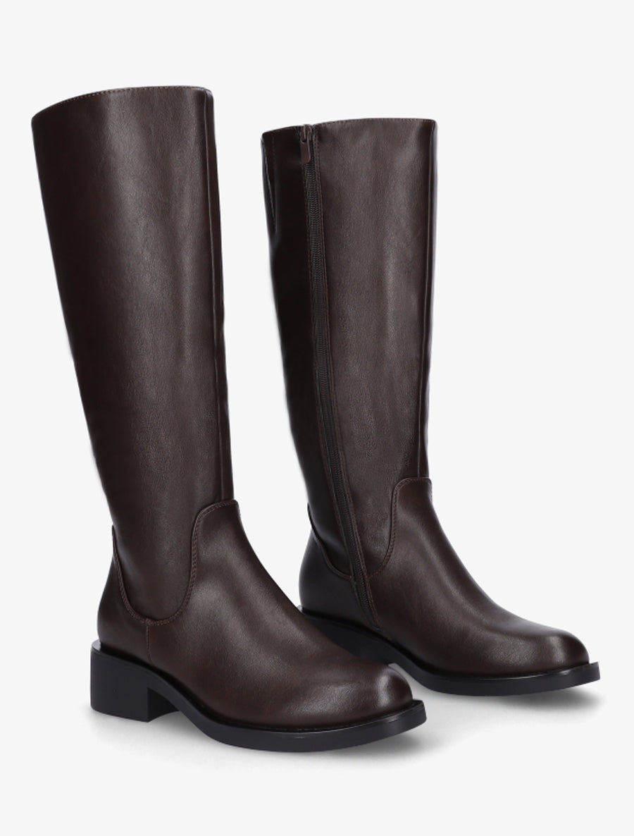 Bottes plates basiques en simili - Marron - 4