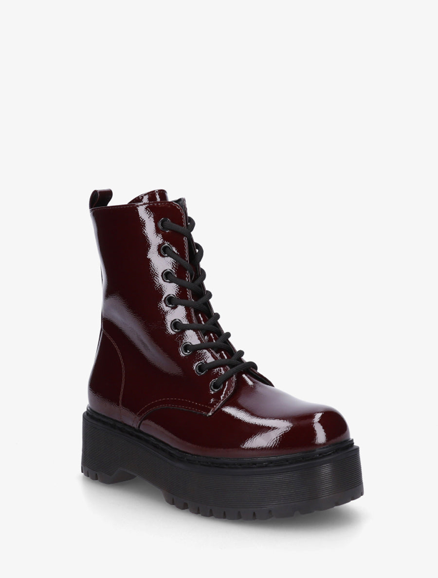 Bottines montantes vernies à lacets - Bordeaux - 2