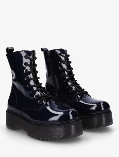 Bottines montantes vernies à lacets - Bleu nuit - 4