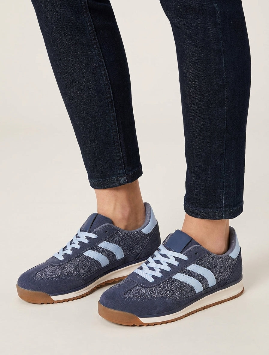 Sneakers van stof met tweed-effect - Blauw