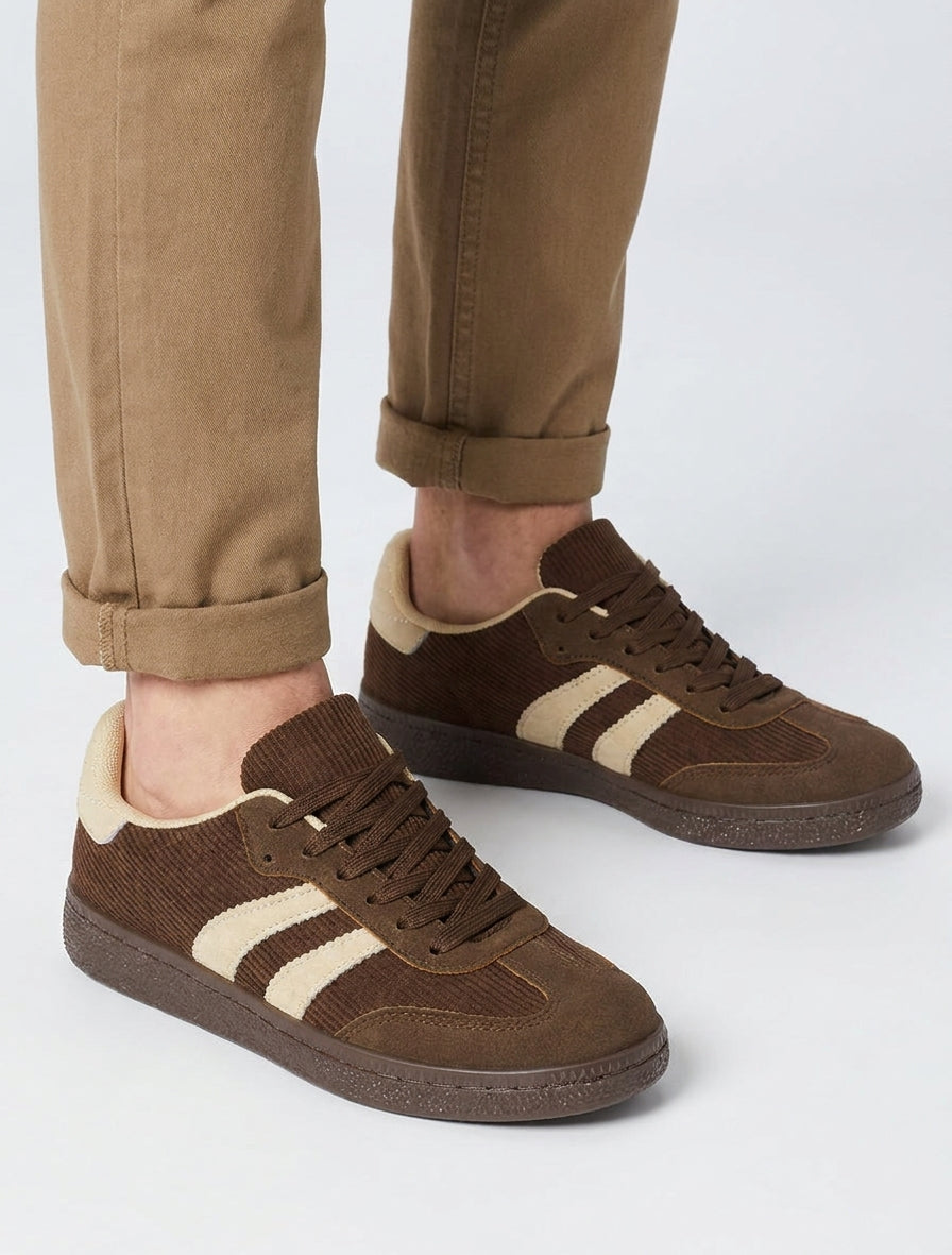 Geribbelde stoffen sneakers - Bruin