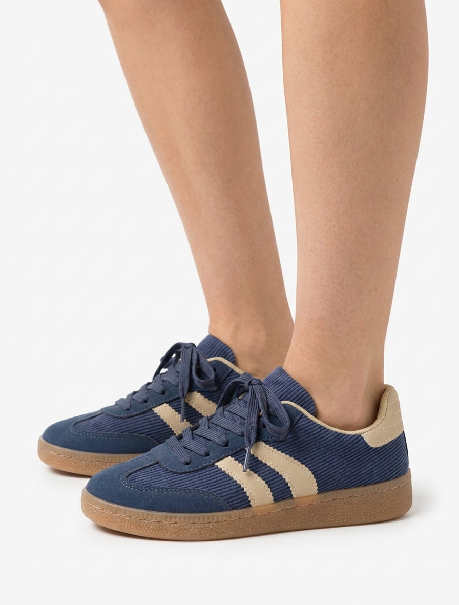 Geribbelde stoffen sneakers - Blauw