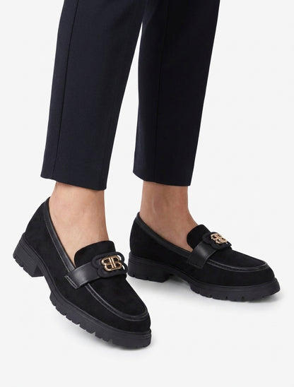 Suède loafers met decoratieve gesp - Zwart