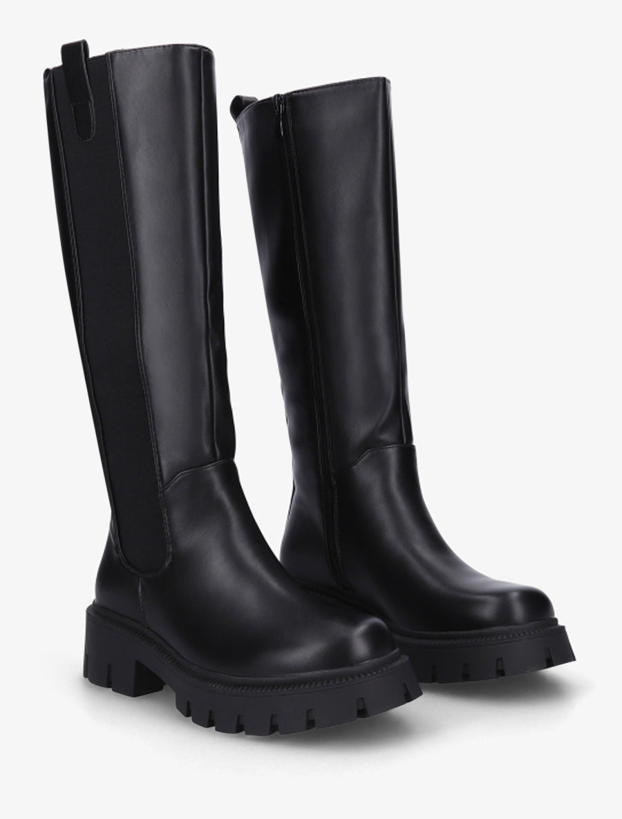 Bottes élastiquées en simili - Noir - 4
