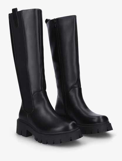 Bottes élastiquées en simili - Noir - 4