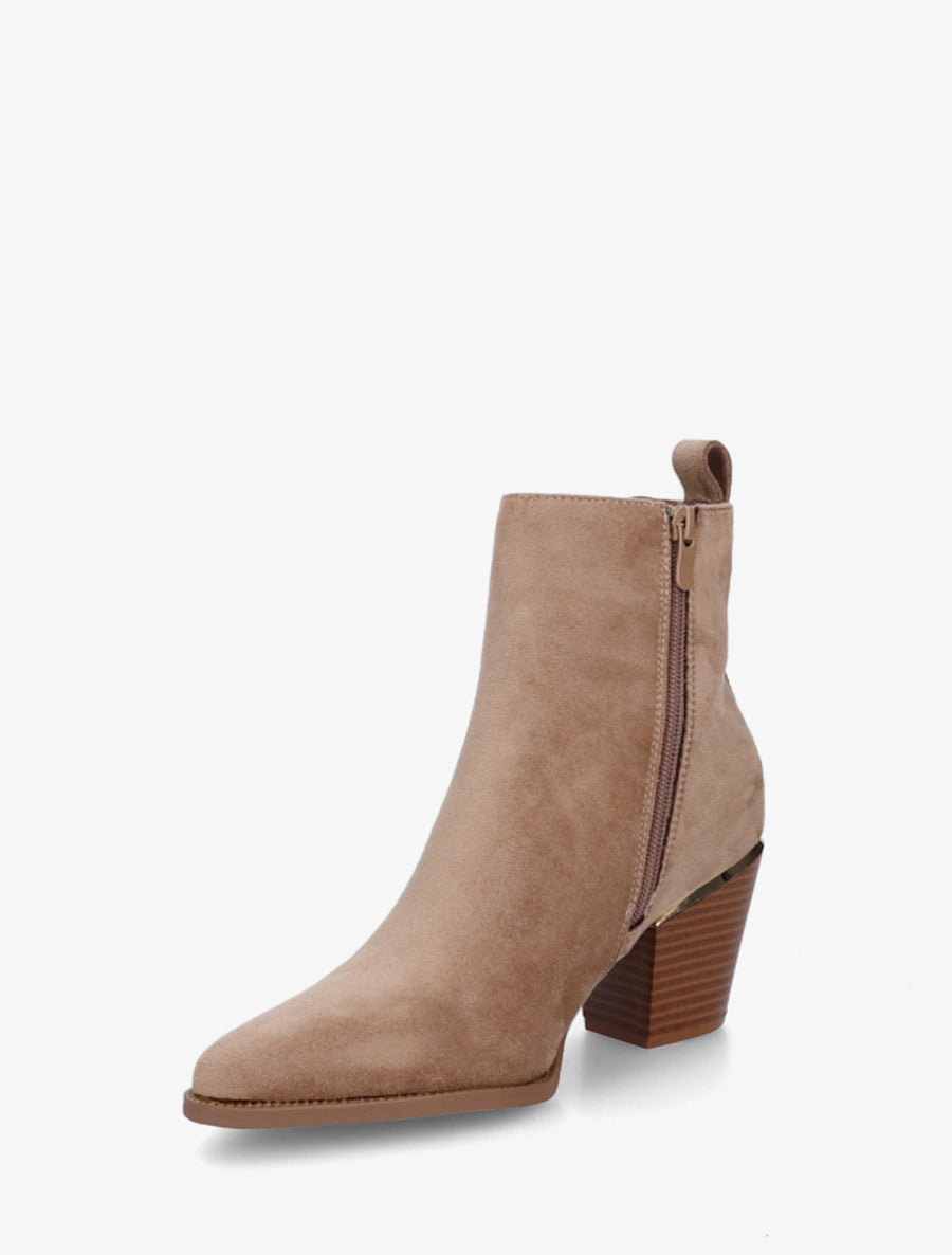 Bottines en suédine style santiags - Taupe - 3
