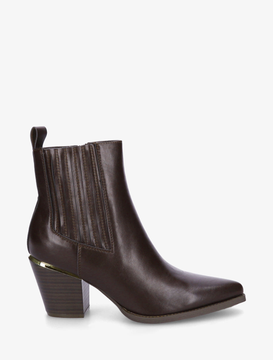 Bottines en simili style santiags - Chocolat - 1