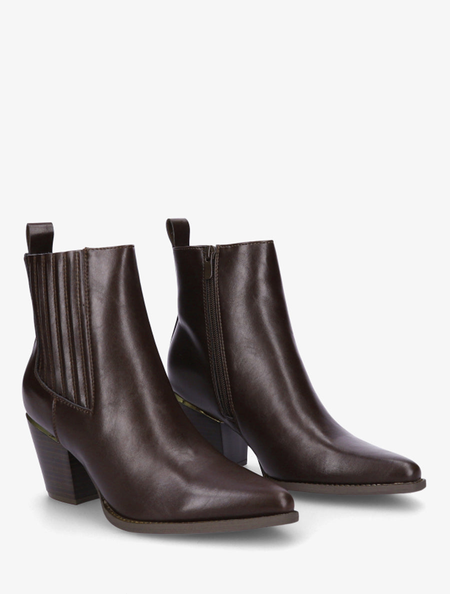 Bottines en simili style santiags - Chocolat - 4