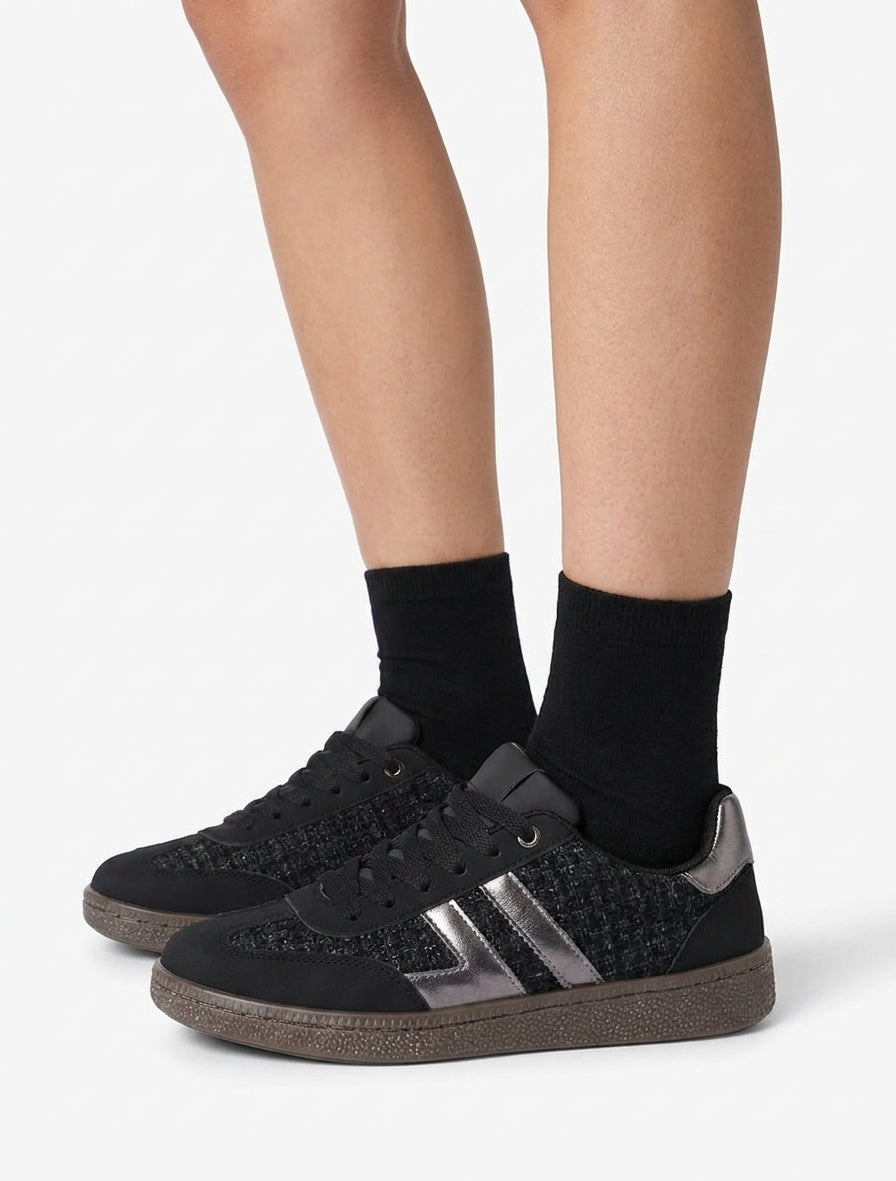Tweed en suède sneakers - Zwart