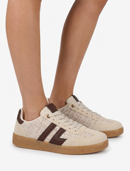 Tweed en suède sneakers - Beige