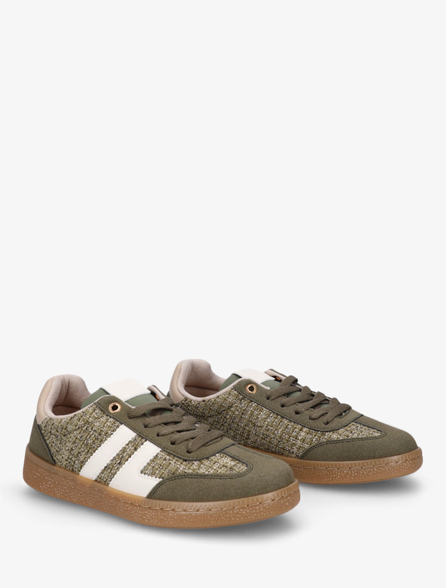 Baskets en tweed et suédine - Kaki - 4