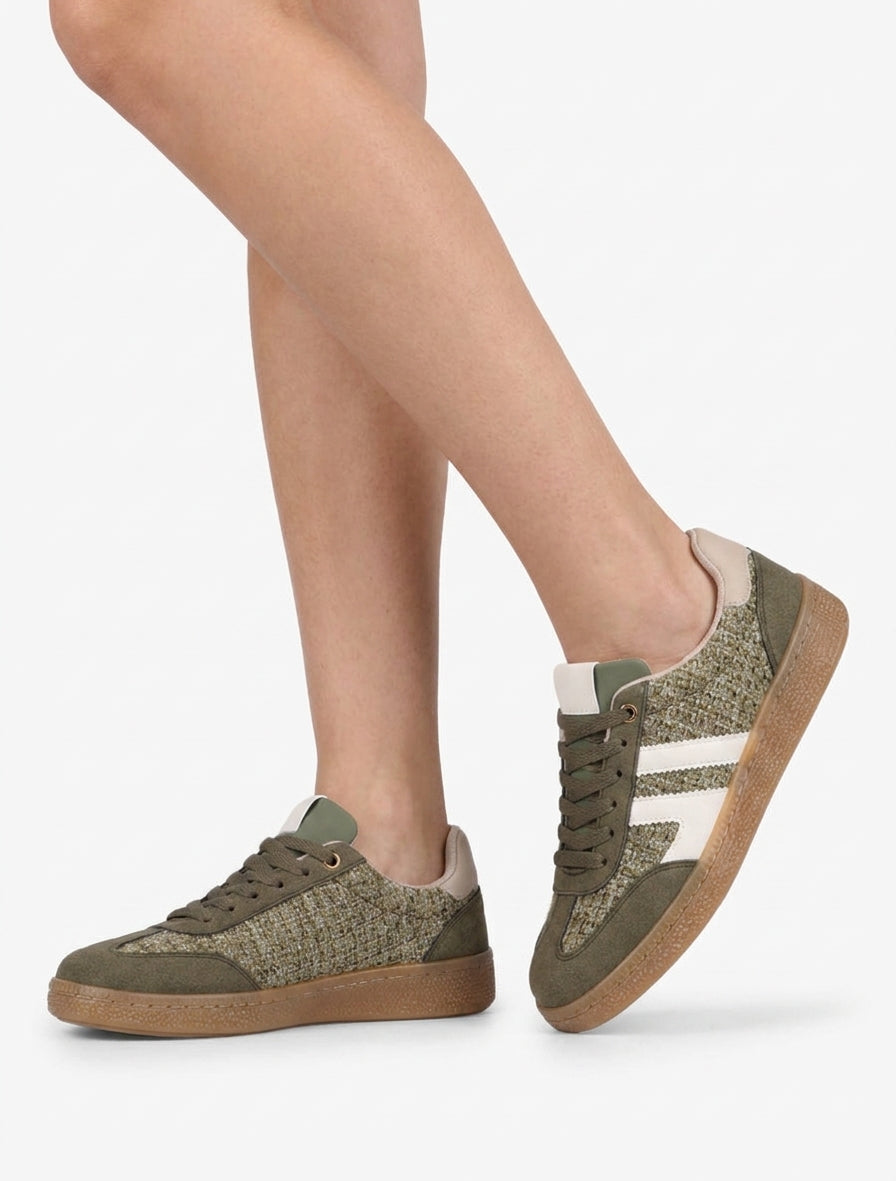 Tweed en suède sneakers - Kaki