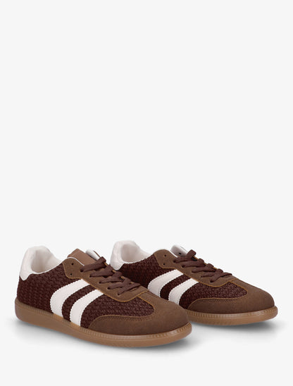 Sneakers en maille et bandes contrastantes - Marron - 4