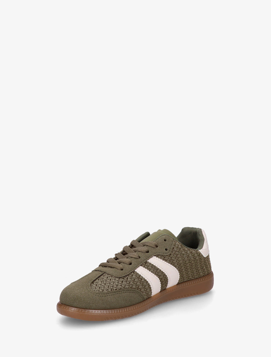 Sneakers en maille et bandes contrastantes - Kaki - 3
