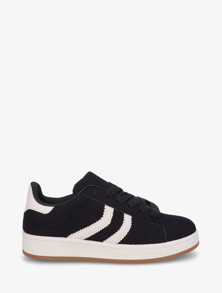 Baskets effet nubuck à bandes dentelées - Noir - 1