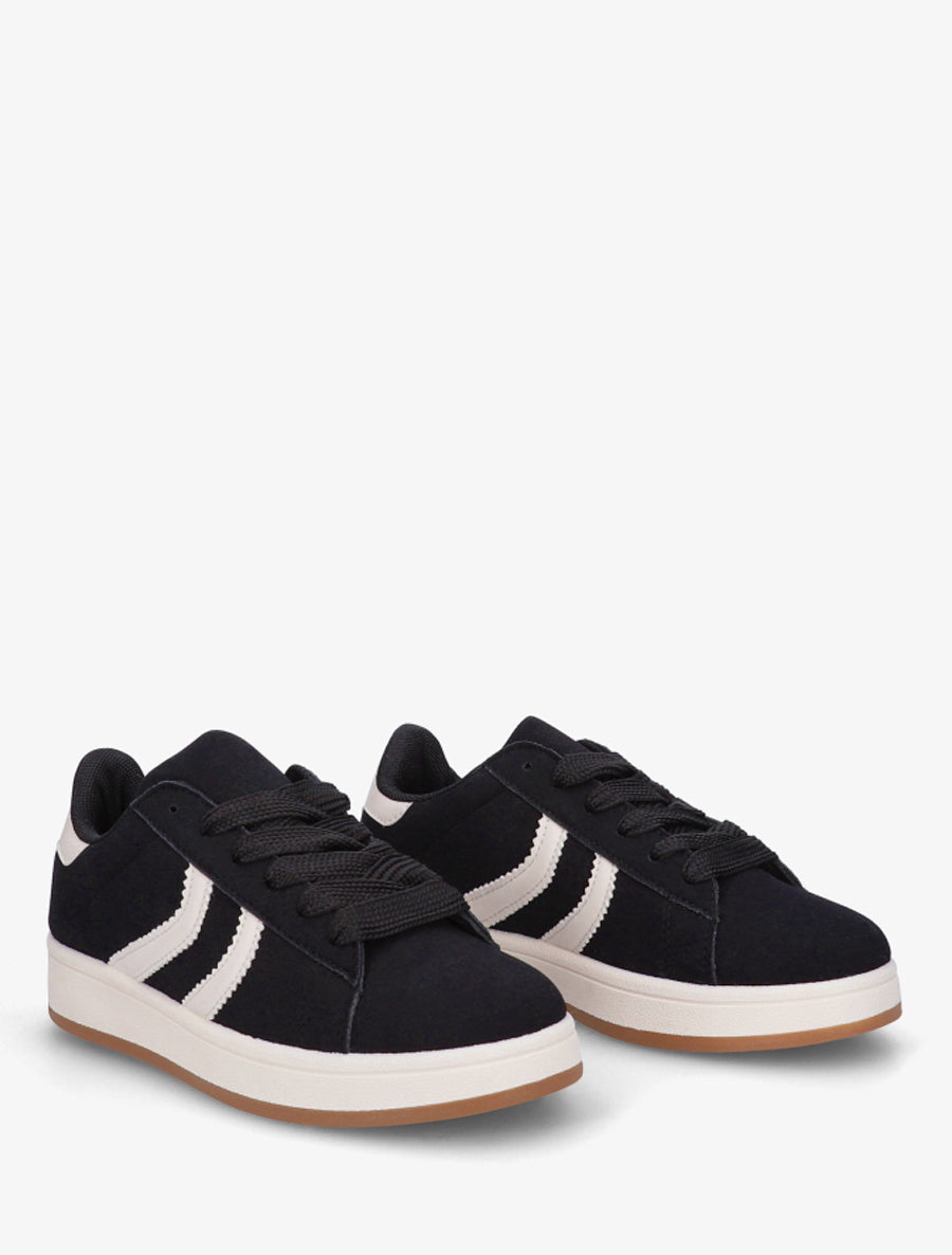 Baskets effet nubuck à bandes dentelées - Noir - 4