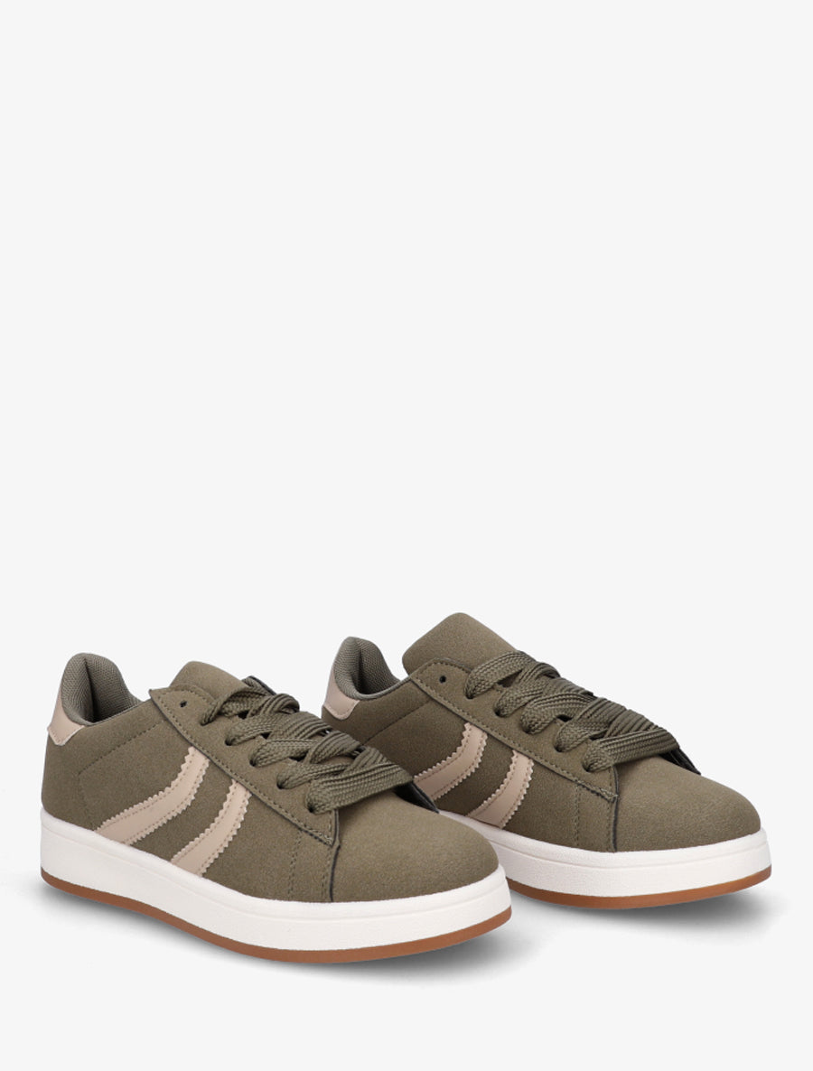 Baskets effet nubuck à bandes dentelées - Kaki - 4