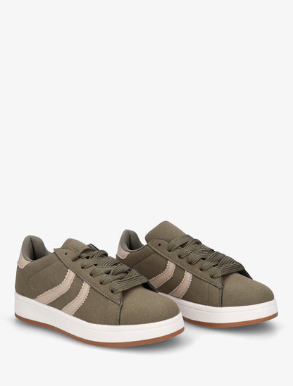 Baskets effet nubuck à bandes dentelées - Kaki - 4