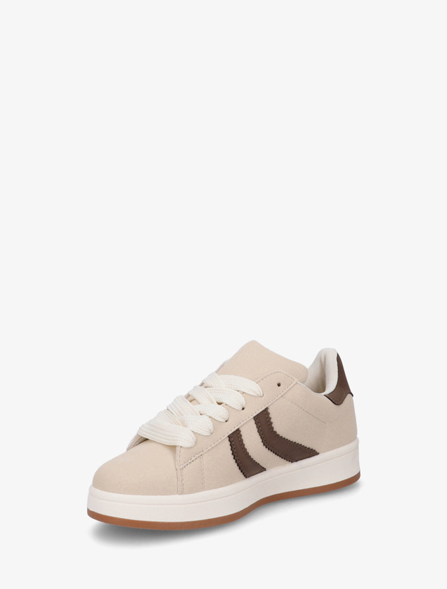 Baskets effet nubuck à bandes dentelées - Beige - 3
