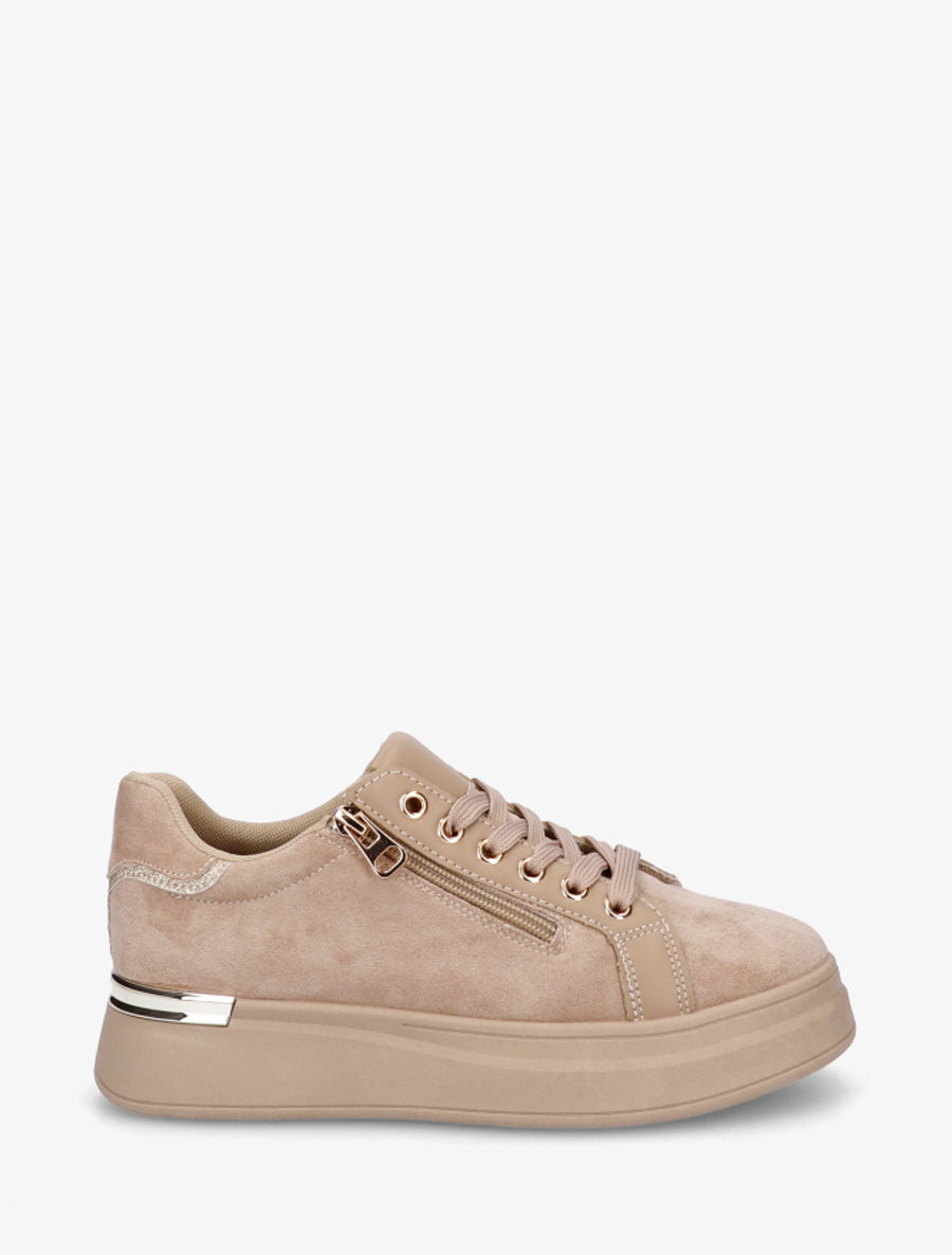 Sneakers en suédine à semelle épaisse - Beige - 1