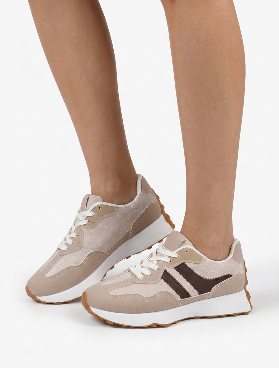 Tweekleurige en tweemateriaal sneakers - Beige
