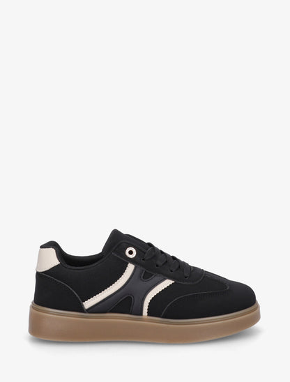 Baskets effet nubuck à oeillets strassés - Noir - 1