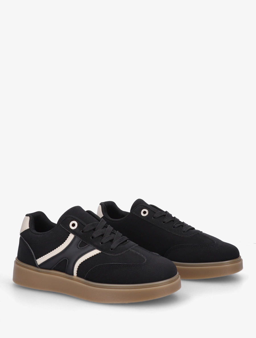 Baskets effet nubuck à oeillets strassés - Noir - 4