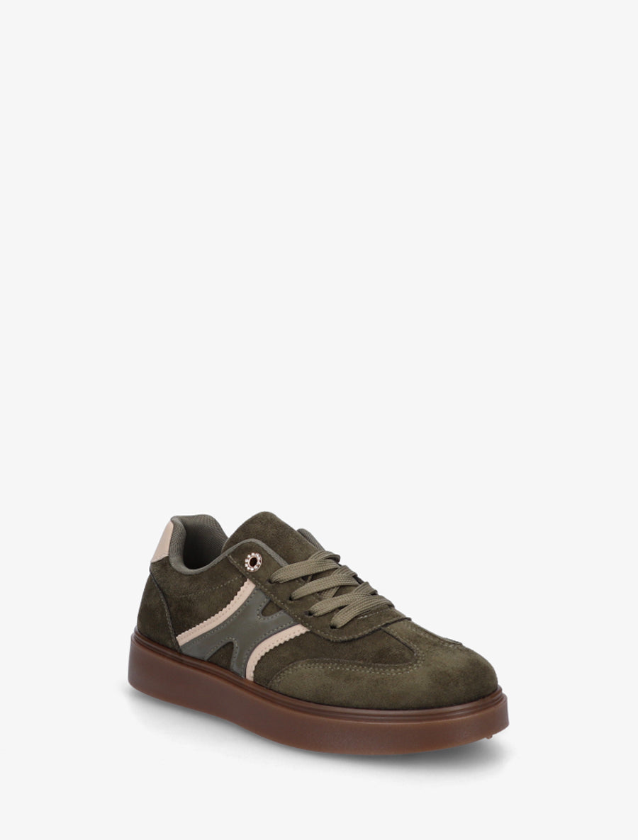 Baskets effet nubuck à oeillets strassés - Kaki - 2