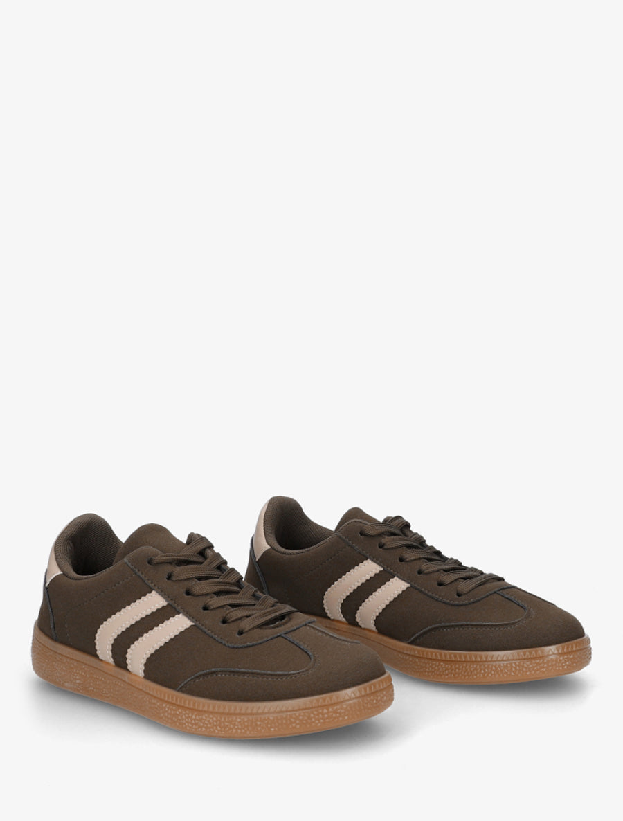 Sneakers effet nubuck à semelle caoutchouc - Kaki - 4