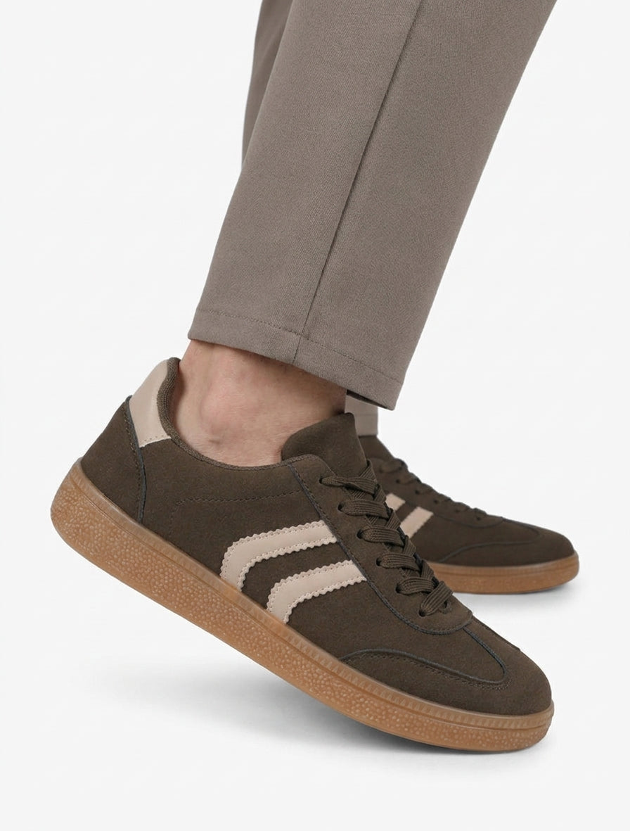 Sneakers van nubuck-effect met rubberen zool - Kaki