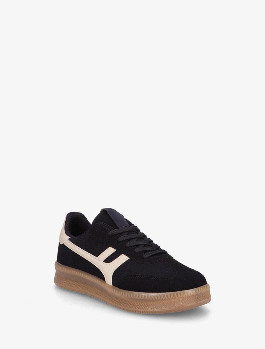 Baskets effet nubuck à empiècement graphique - Noir - 2
